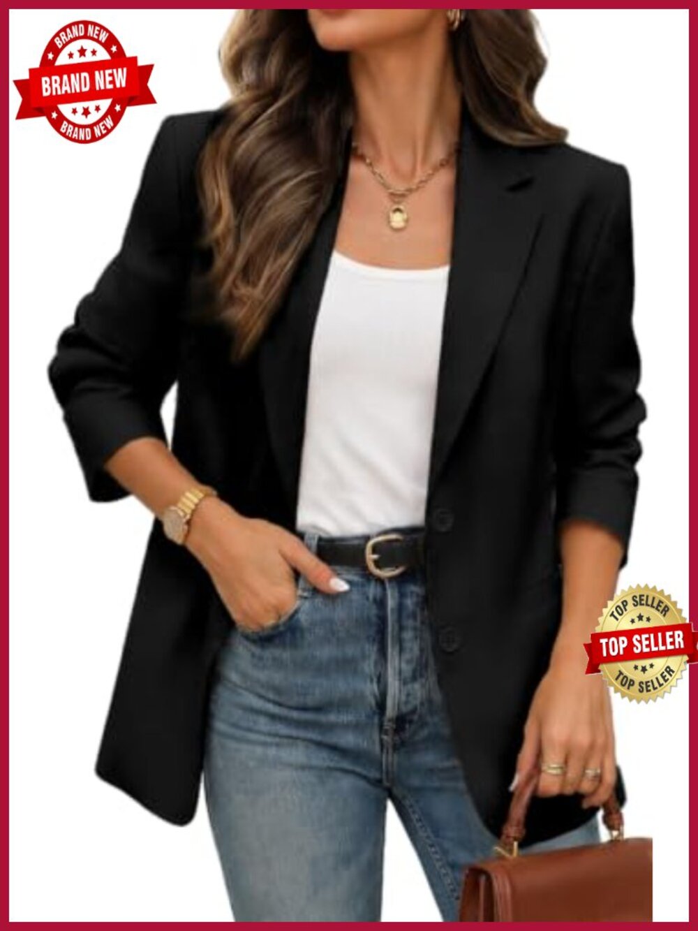Boyfriend Fit Blazer Notch Lapel Pockets Full Lining Business Casual